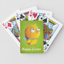 Yellow Easter Chicken with ribbon Playing Cards
