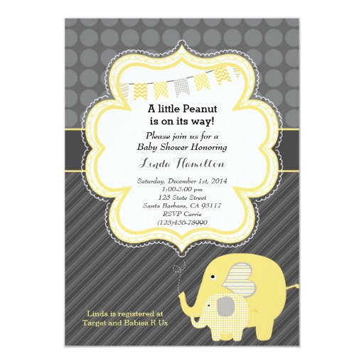 Yellow Elephant Baby Shower Invitation