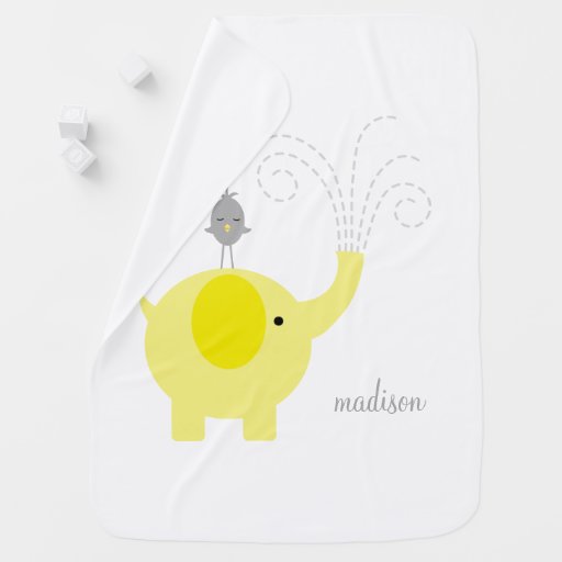 Yellow Elephant with Bird Personalized Swaddle Blanket Zazzle