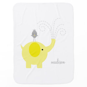Yellow Elephant with Bird Personalized Stroller Blankets