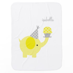 Yellow Elephant with Cupcake Personalized Baby Blanket