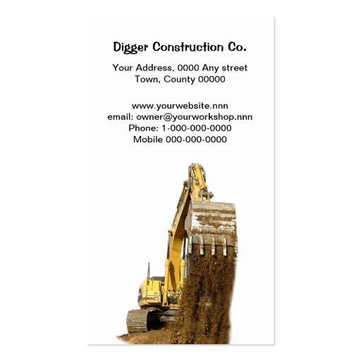 Yellow excavator business card (front side)