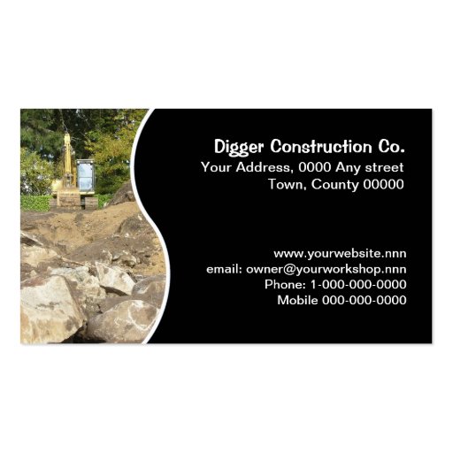 Yellow excavator business card (front side)