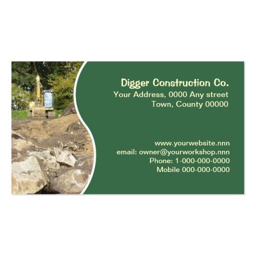 Yellow excavator business card