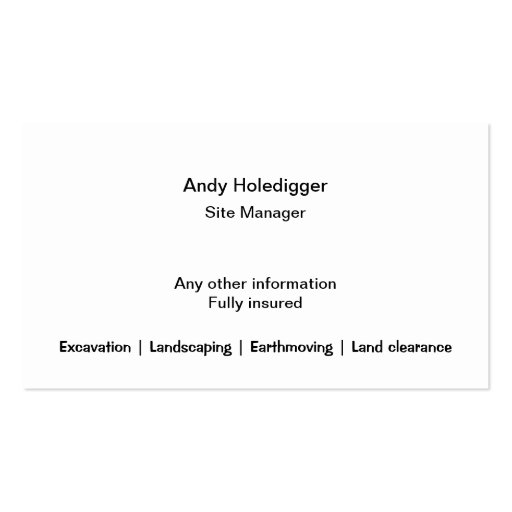 Yellow excavator business card (back side)