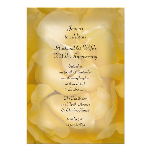 Yellow Fancy Rose Wedding Anniversary Party Invite (front side)