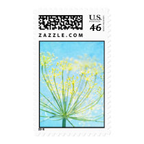 Yellow Fennel Flowers on Blue Postage stamps