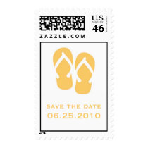 Yellow flip flop save the date wedding postage stamps