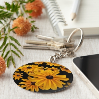 Yellow Floral Black Eyed Susan Flower Keychain