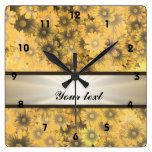 Yellow floral daisy square wall clock