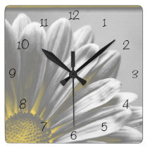 Yellow Floral Highlights Square Clock at Zazzle