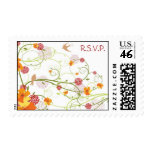Yellow Floral Swallows RSVP / Invitation / TQ / postage