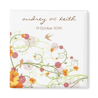 Yellow Floral Swallows Save Date / Gift Magnet magnet