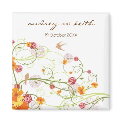 Yellow Floral Swallows Save Date / Gift  Magnet by fat_fa_tin
