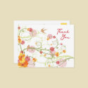 Yellow Floral Swallows Thank You Postcard by fat_fa_tin Yellow Floral Swallows Thank You Postcard