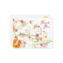 Yellow Floral Swallows Thank You Postcard