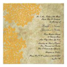 Yellow Floral Vintage Square Wedding Invitations