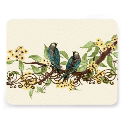 Yellow Flower Branch Vintage Birds Wedding RSVP Invitations