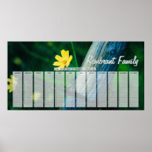Yellow Flower Fencepost Family Birthday Calendar Print