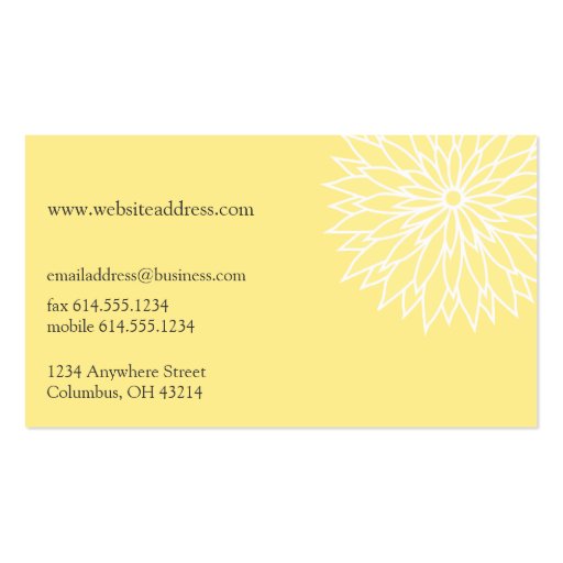 Yellow Flower Power Chic Stylish Business Cards (back side)