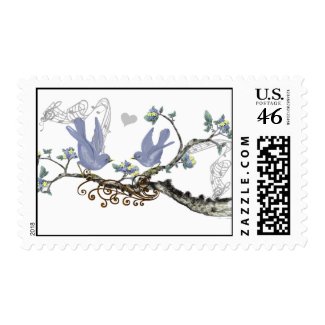 Yellow Flowers Lavender Vintage Love Birds Stamps stamp