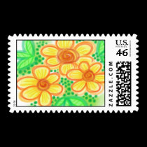 Yellow Flowers & Leaves postage