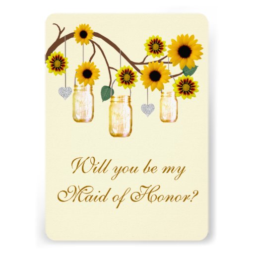 Yellow Flowers Mason Jars Maid Of Honor Card