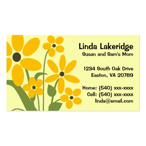 Yellow Flowers Mommy Contact  Info Card Business Cards