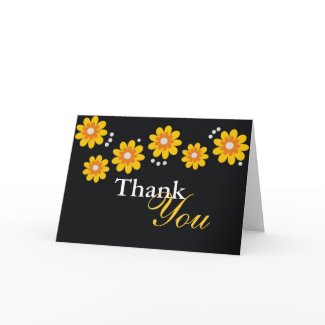 Yellow Flowers On Black Thank You Cards card