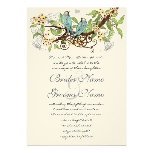 Yellow Flowers Pool Blue Birds Wedding Invite (front side)