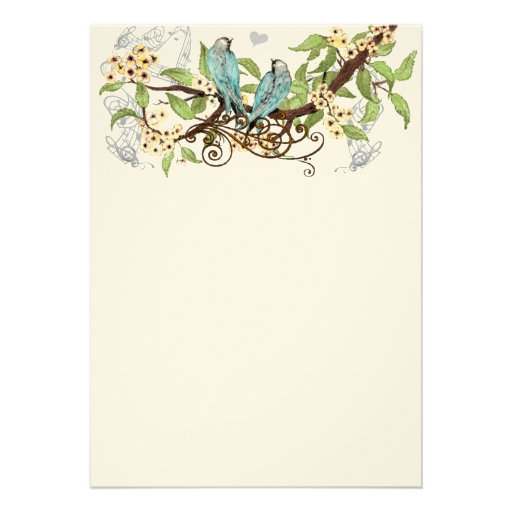Yellow Flowers Pool Blue Birds Wedding Invite