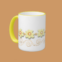 Yellow Flowers & Scroll mugs by Perlyyyy Yellow Flowers & Scroll mugs