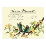 Yellow Flowers Teal Vintage Birds We Have Moved! Post Card