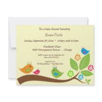 Yellow Four Birdies Baby Shower Invitation