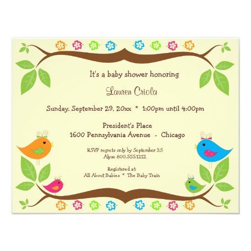 Yellow Four Birds Floral Baby Shower Invitation