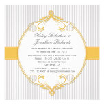 Yellow Frame Gray White Stripes Wedding invitations