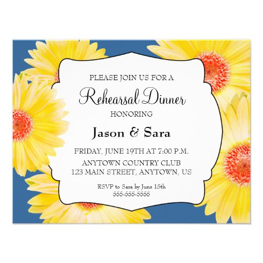 Yellow Gerber Daisies Rehearsal Dinner Personalized Invite