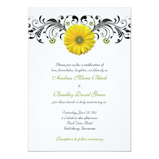 Yellow Gerber Daisy Floral Wedding Invitation 