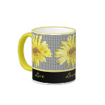 Yellow Gerbera and Black Live, Love, Laugh Mug