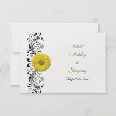Yellow Gerbera Daisy Black Green Floral Reply Card Custom Announcements