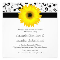 Yellow Gerbera Daisy Black Scroll Design Wedding Announcements