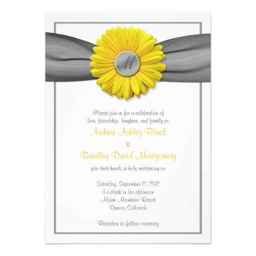 Yellow Gerbera Daisy Grey Ribbon Invitation