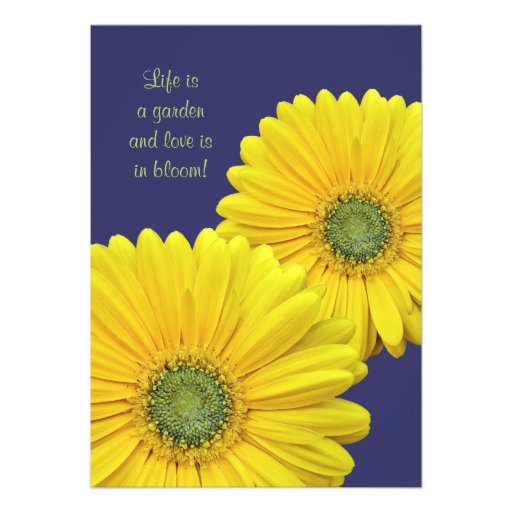 Yellow Gerbera Daisy Navy Bridal Shower Invitation