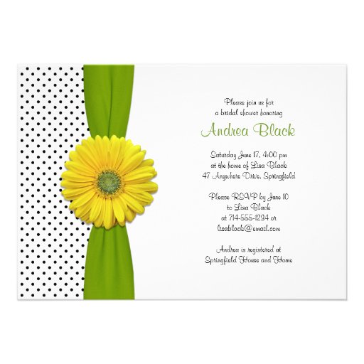 Yellow Gerbera Daisy Polka Dot Bridal Shower Custom Invitation