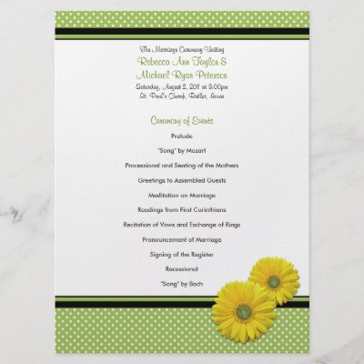 Yellow Gerbera Daisy Polka Dot Wedding Program Invitations by wasootch