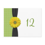 Yellow Gerbera Daisy Polka Dot Table Number Card