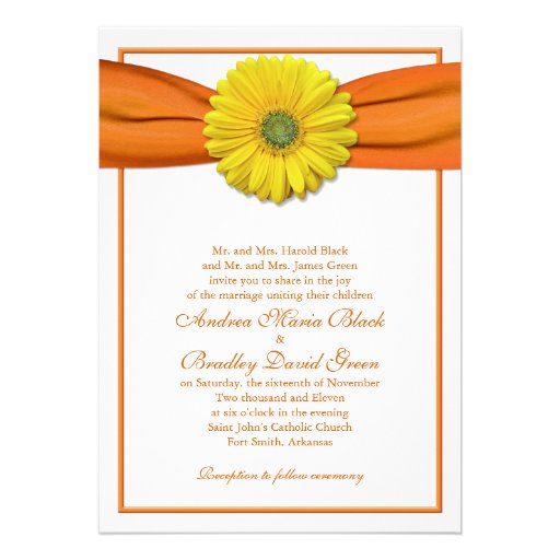 Yellow Gerbera with Orange Ribbon Invitation