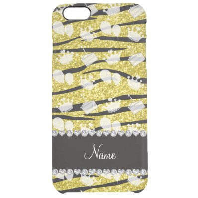 Yellow glitter zebra stripes birthday cake balloon clear iPhone 6 plus case