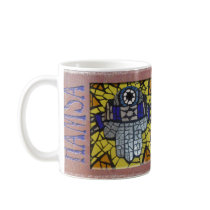 Yellow Glow Silver Hamsa with Talis and Evil Eye mugs