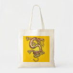 YELLOW GOLD DRAGON FANTASY CREATURE ORIENTAL GRAPH CANVAS BAG